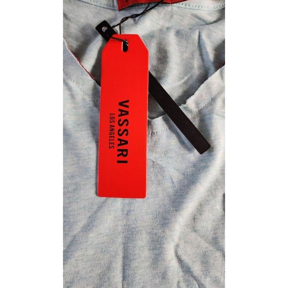 Vassari Los Angeles V-Neck Loose Cut Trim Aqua Designer Shirt -Rare Thread Small - Picture 8 of 15